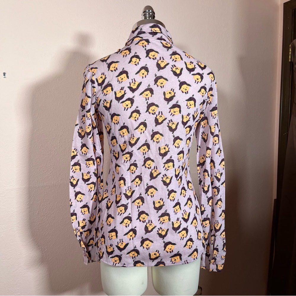Vintage 60 '70 Mod MCM the red Eye Pig Print Lavender Dagger collar Shirt - Picture 8 of 16